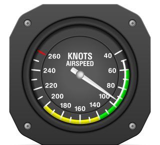 Flight instrument airspeed indicator on a white background.