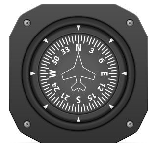 Flight instrument heading indicator on a white background.