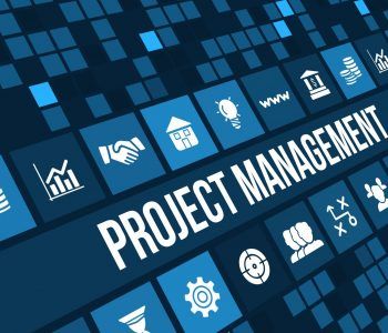Project Management concept image with business icons and copyspace.